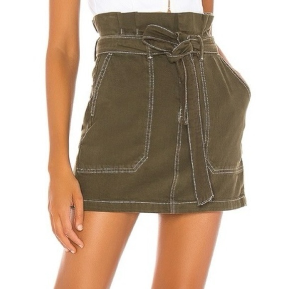 Free People Olive Green Belted Midi Skirt - Picture 1 of 6